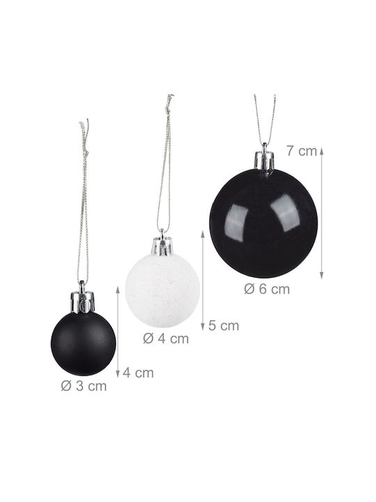 Relaxdays Set Ornamente De Crăciun Alb Negru Diverse Mărimi Plastic 4x3cm 5x4cm 7x6cm