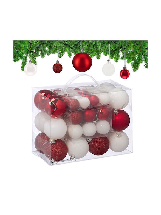 Christmas Bauble Set Relaxdays White Red 4x3cm 5x4cm 7x6cm