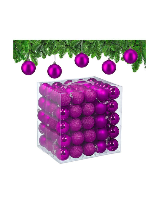 Relaxdays Set 100 Christmas Baubles Pink Silver 7x6x6 Cm