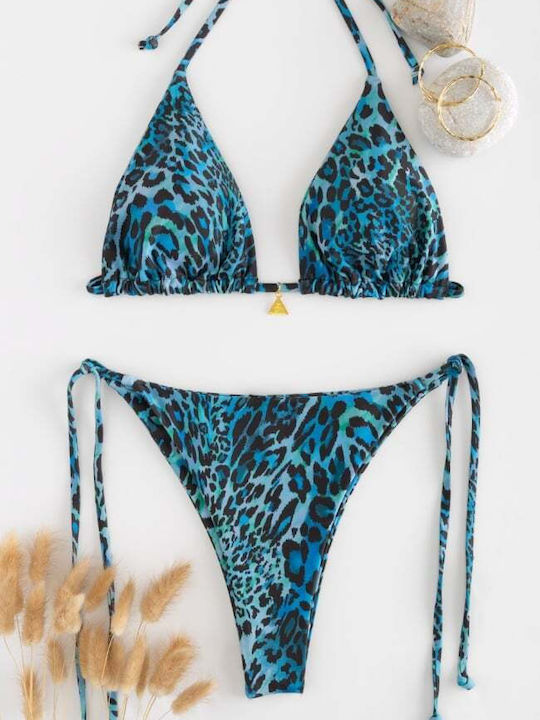 Set Bikini Τριγωνάκι Animal Print Πετρολ
