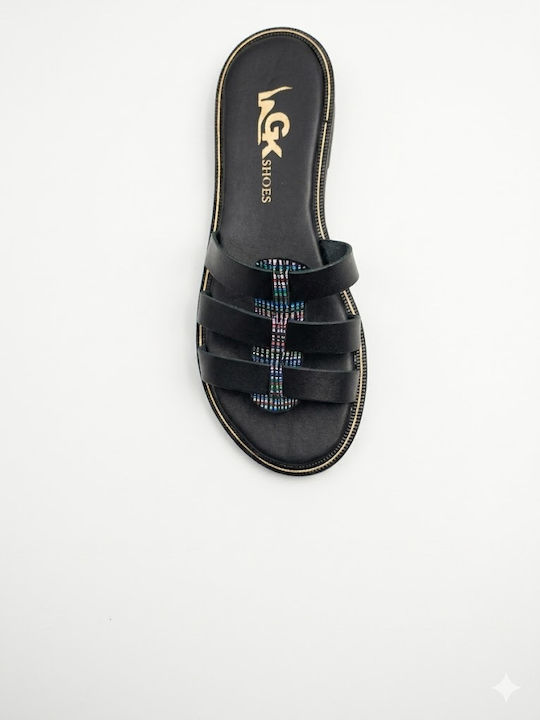 Leather Women's Flat Sandals Black