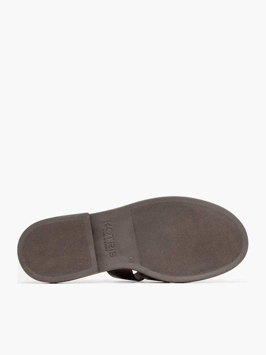 Leather Women's Flat Sandals Brown