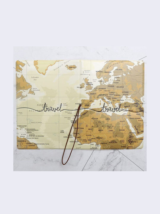 Travel World Map Θήκη Καρτών Διαβατηρίου-beige Οεμ
