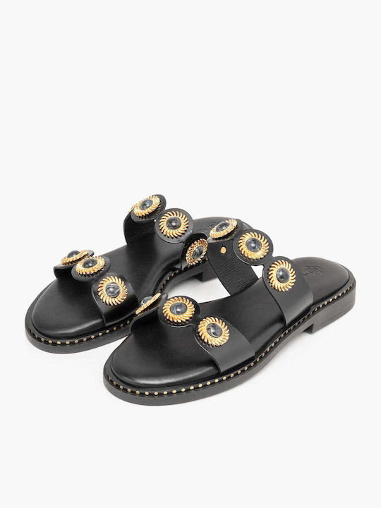 Leather Women's Flat Sandals Black