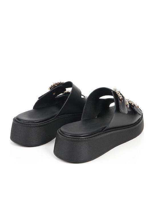 Leather Women's Flat Sandals Flatforms Black
