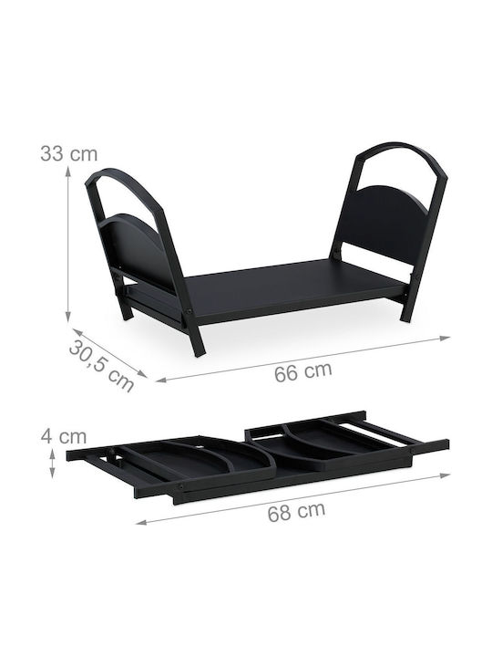 Relaxdays Coș Metalic De Depozitare Lemne 33x30.5x66cm Negru