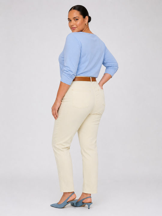 Damen Hochgeschnittenes Lederhose in Gerader Bein Stil in Creme