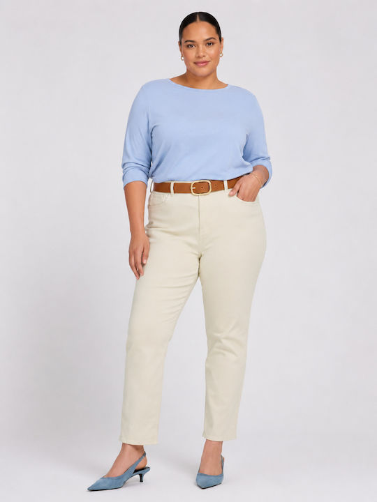 Damen Hochgeschnittenes Lederhose in Gerader Bein Stil in Creme