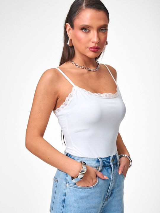 Bodysuit Cu Dantelă Alb