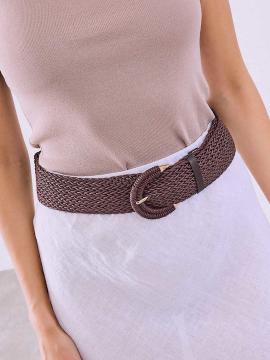 Celestino Women's Belt Knitted Round Buckle Brown