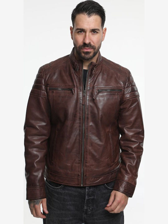 Δερμάτινο Μπουφάν Biker Redish Brown