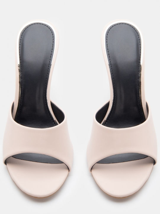 Mules With High Heel In Beige Colour