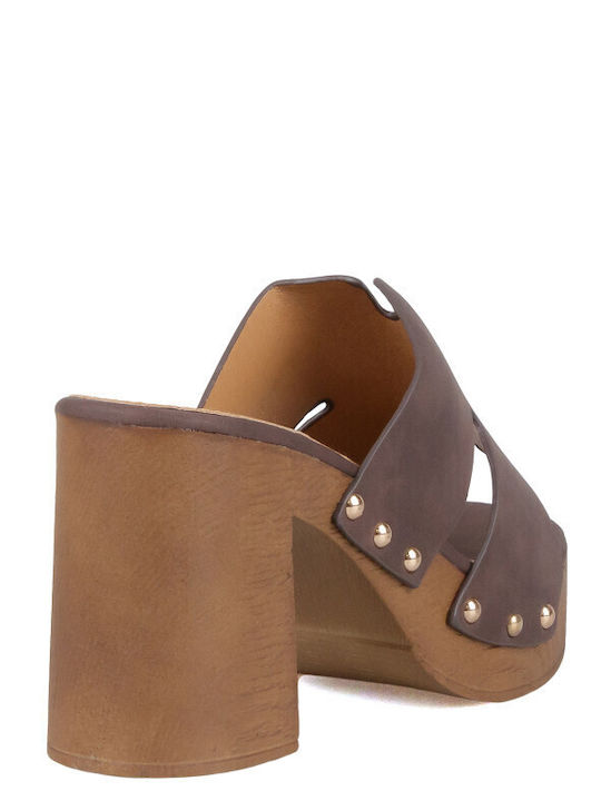 Mules With High Heel In Brown Colour