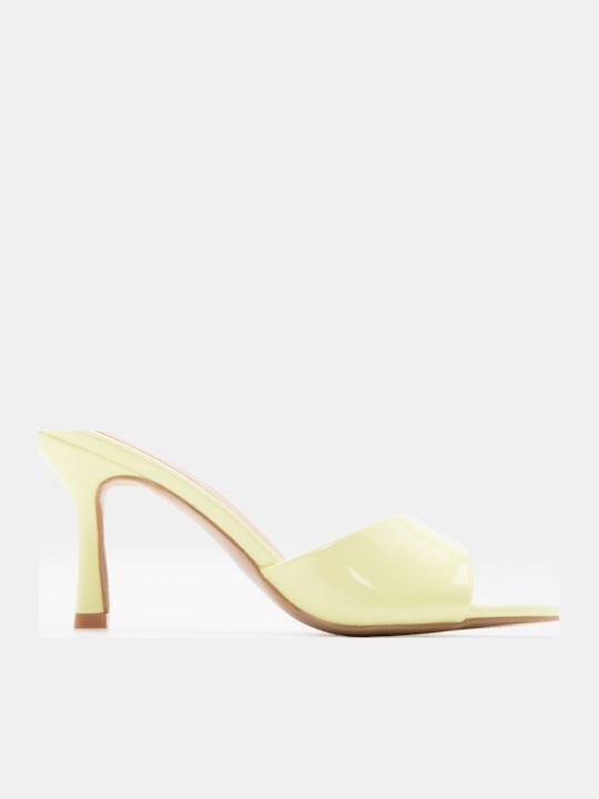 Patent Leather Mules With High Heel In Blonde Colour
