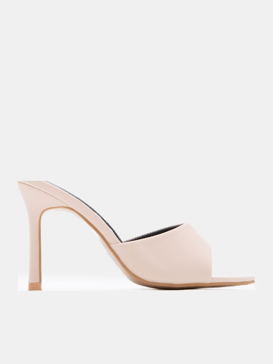 Mules With High Heel In Beige Colour