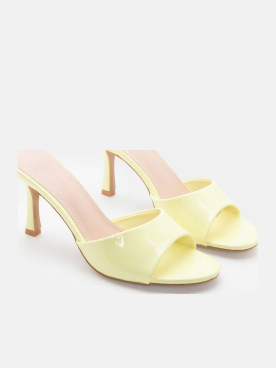 Patent Leather Mules With High Heel In Blonde Colour