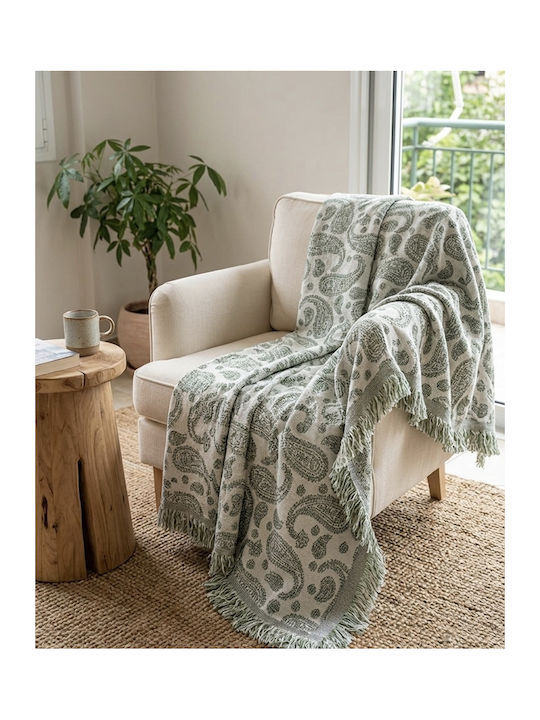 Three-Seater Sofa Throw Jacquard 180x280cm Green