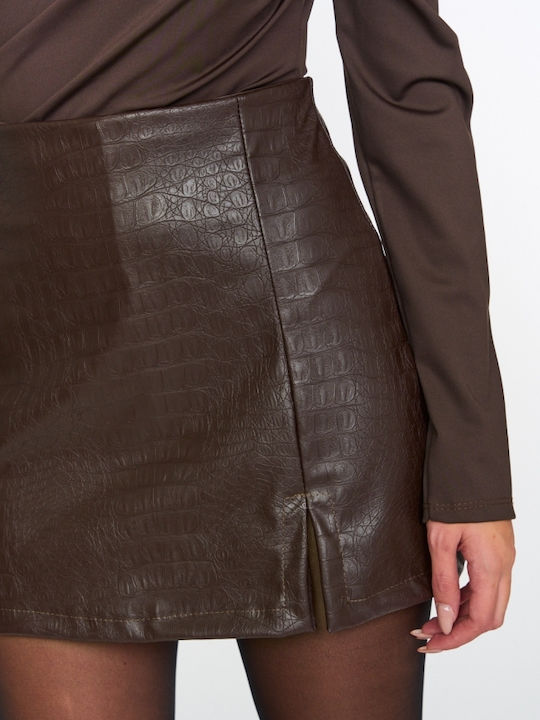 Women's Leather Skort Dark Brown