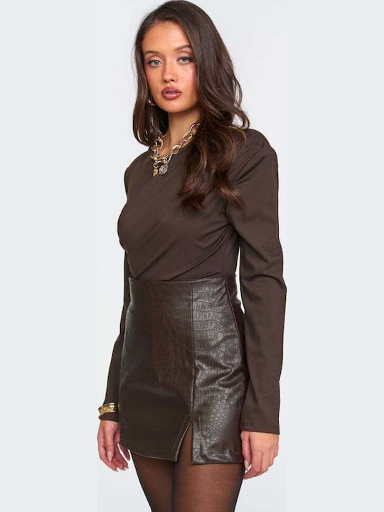 Women's Leather Skort Dark Brown