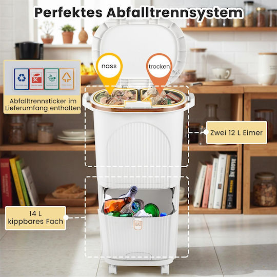 Costway Plastic Recycling Bin with Pedal 38L White