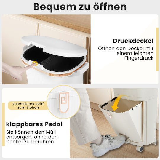 Costway Plastic Recycling Bin with Pedal 38L White