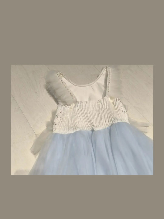 Kinderkleid Ärmelloses Tüll Für Blumenmädchen Hellblau