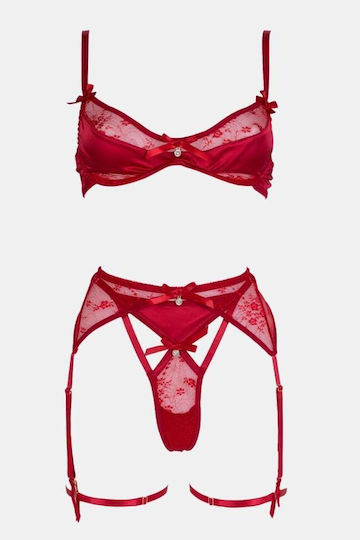 Set Εσώρουχα See Through Μπανέλα & Ζαρτιέρες Μπορντο