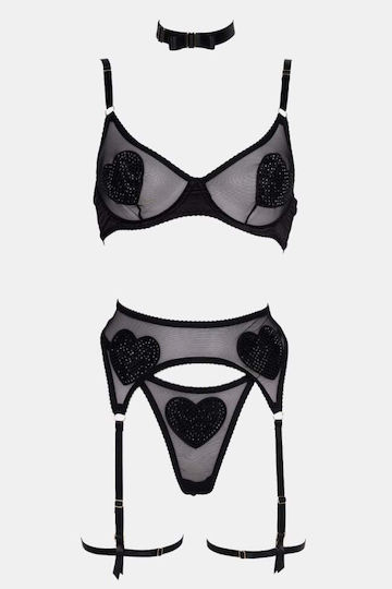 Set Underwear See Through Straps & Garters Black