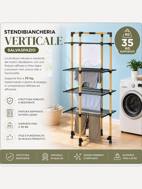 Bakaji Folding Vertical Clothes Drying Rack 4 Levels Wheels 69x175x69 cm 02002249