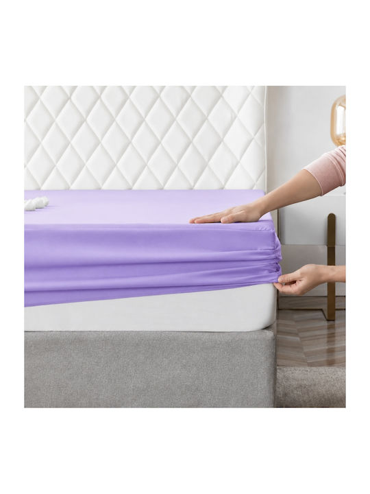 My Home Luxury Super-Double Bed Sheets Set with Rubber Hugger 160x200+30cm Lilac 3 Pieces