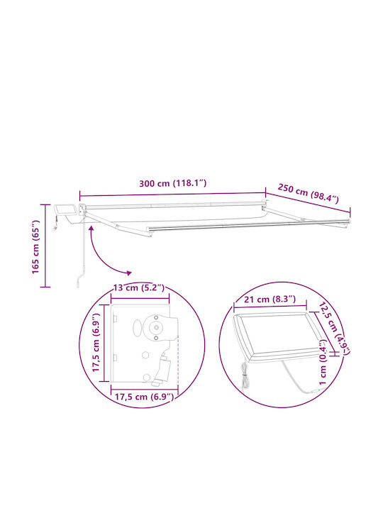 vidaXL Τέντα Βεράντας με Led Πολύχρωμη 3x2.5m