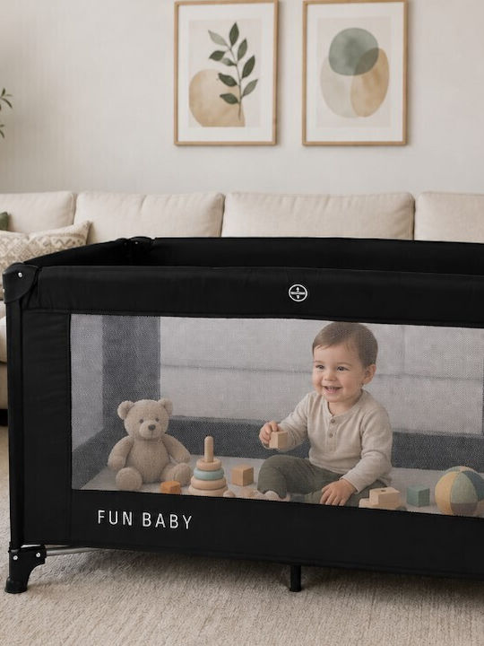 Fun Baby Παρκοκρέβατο με Στρώμα Μαύρο 62x125cm