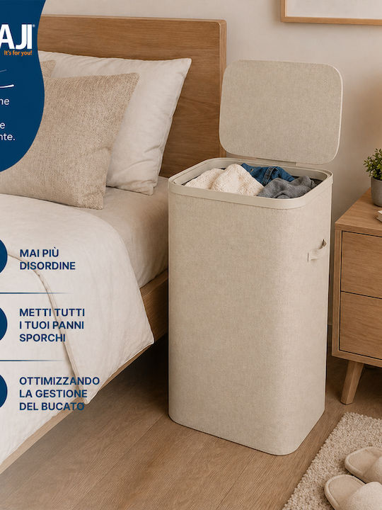 Bakaji Laundry Basket Plastic 105l with Lid 42x32x67cm Beige