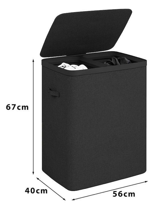 Bakaji Laundry Basket Plastic with Lid 56x40x67cm Black