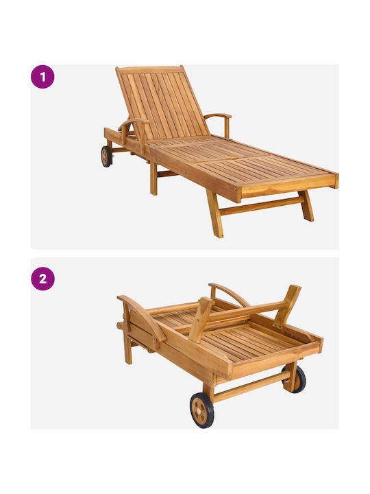 Hölzene Garten- und Pool-Liegestuhl mit Rädern Beige mit Tisch 195x68x79cm