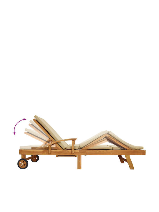 Hölzene Garten- und Pool-Liegestuhl mit Rädern Beige mit Tisch 195x68x79cm
