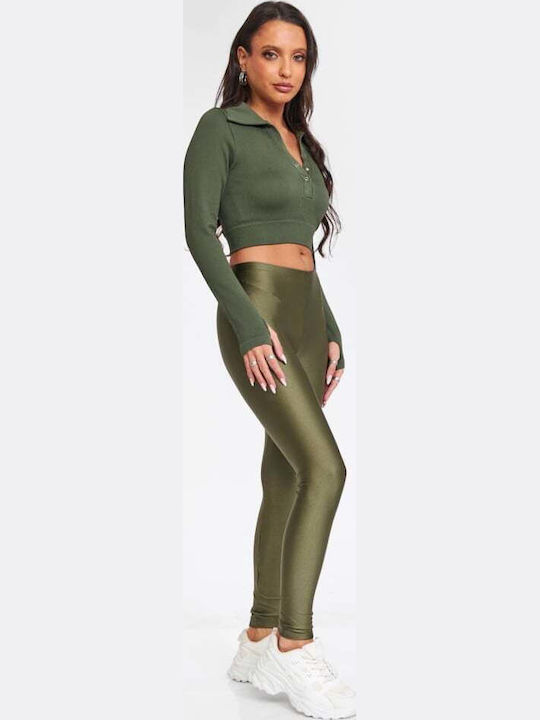 Damen Leggings Glänzendes Khaki
