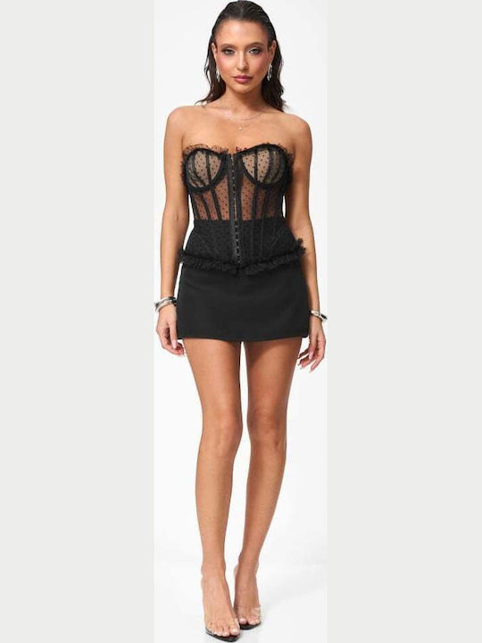 Women's Blouse Corset Top Strapless Polka Dot Black