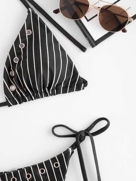 Set Bikini Τριγωνάκι Ριγέ Μαυρο