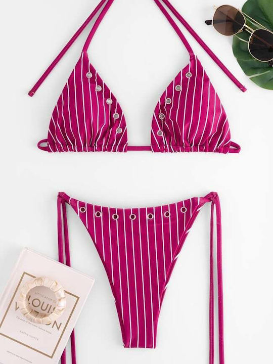Set Bikini Dreieck Gestreift Magenta