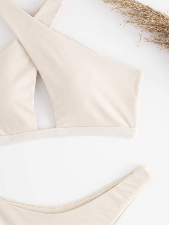 Set Bikini Talie Înaltă Bej