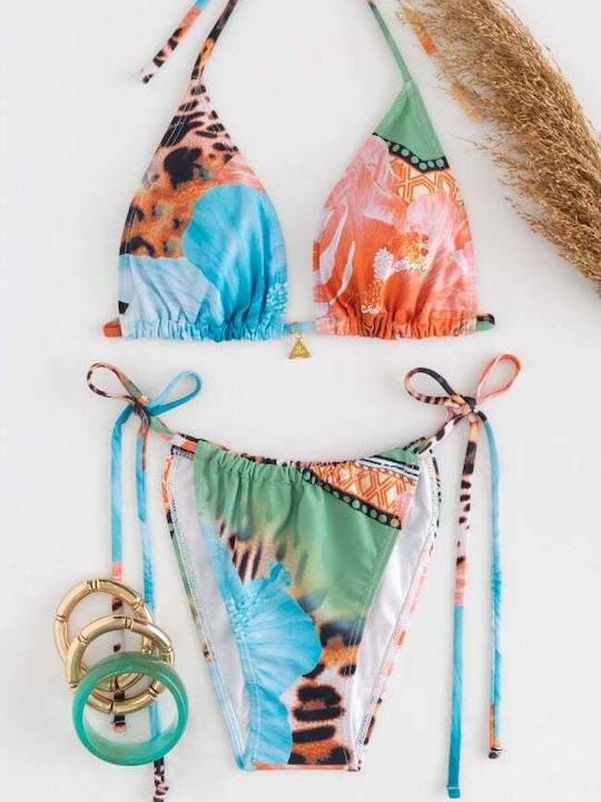 Set Bikini Τριγωνάκι Animal Print Πορτοκαλι