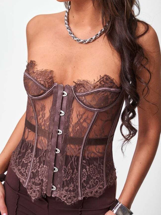 Women's Blouse Corset Strapless Brown