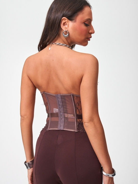 Women's Blouse Corset Strapless Brown