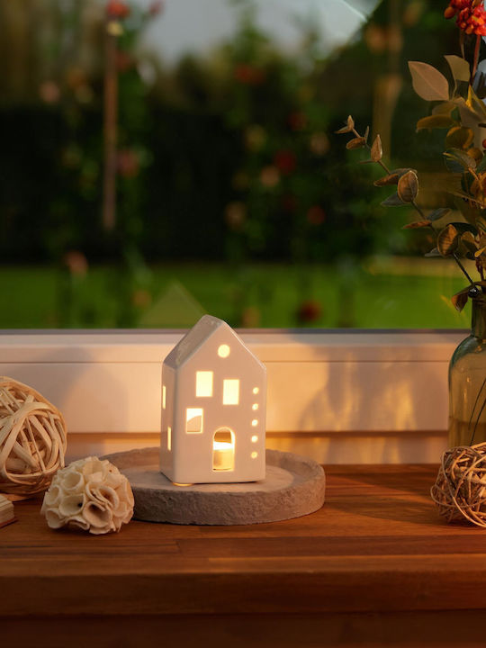 Relaxdays Ceramic Candle Holder In White Colour 12x6x7cm