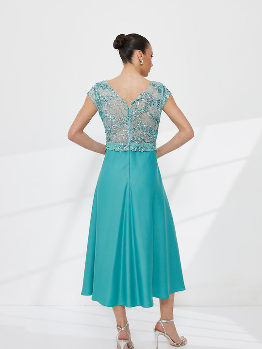 Summer Midi Dress for Wedding / Christening Green