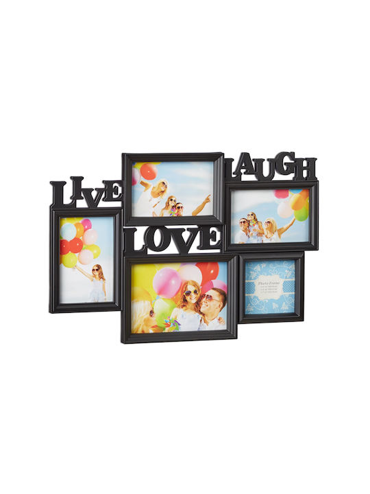 Relaxdays Multi Wandmontage 5 Bilder Kunststoff mit Schwarzem Rahmen