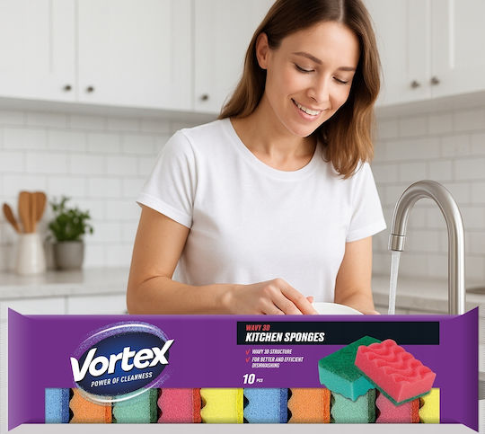 Vortex 3d Wave Kitchen Sponges 10 Pcs