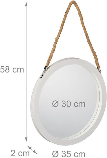 Relaxdays Wandspiegel mit Weißem Glasrahmen Durchmesser 35cm