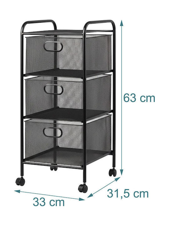 Relaxdays Troleu Bucătărie Metalic Capacitate 3 Negru 33x31.5x63cm